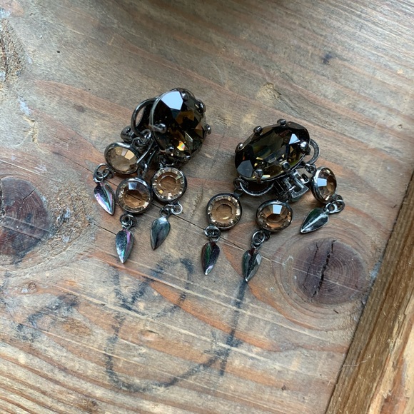 EARRINGS CRYSTAL BOUCLES D’OREILLES CRISTAUX BRUNS - Picture 2 of 5